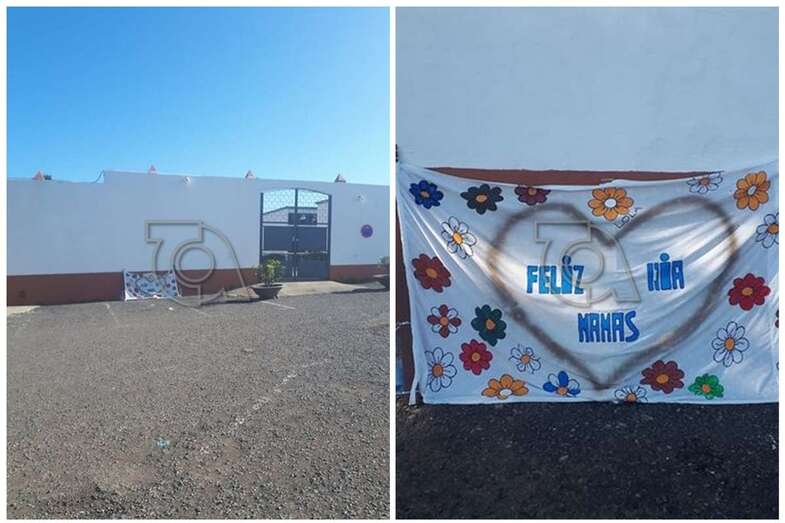 Pancarta colocada en la fachada del camposanto de San Gregorio (Foto TA)